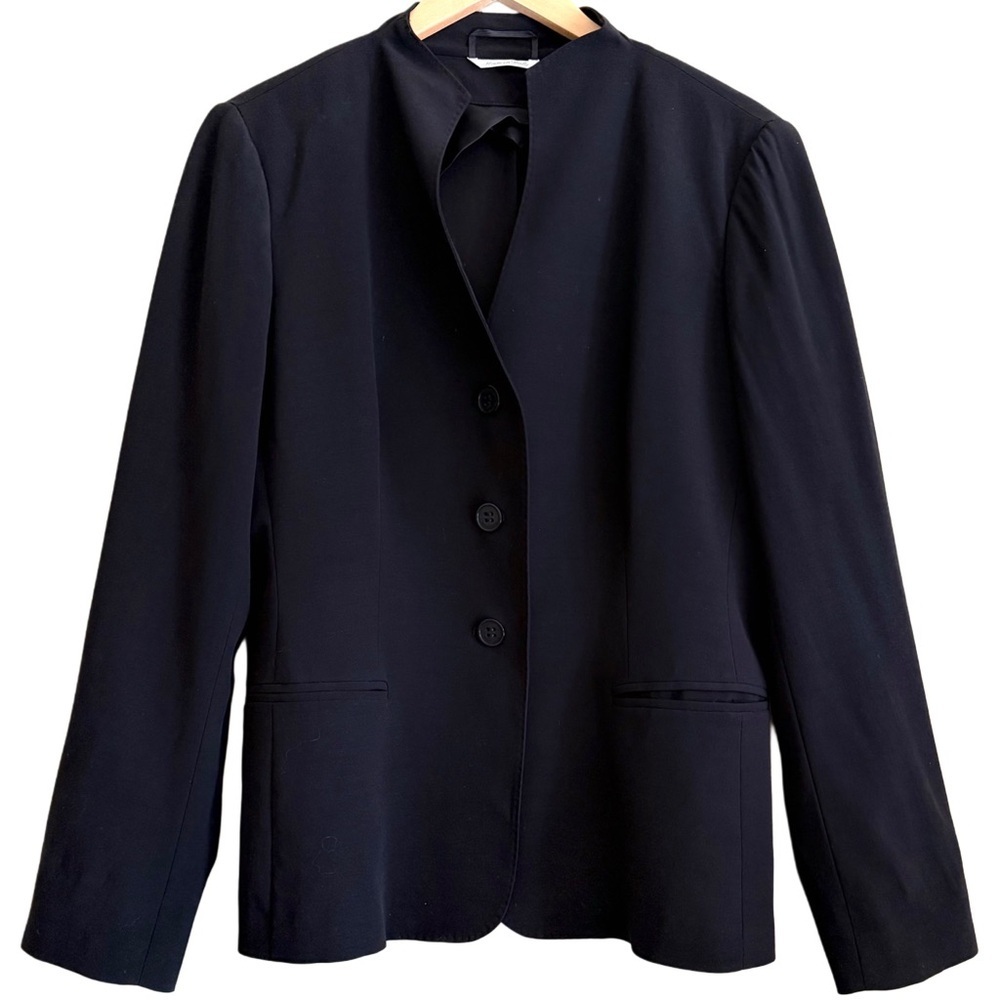 MaxMara Black Minimal Collarless Wool Blazer
